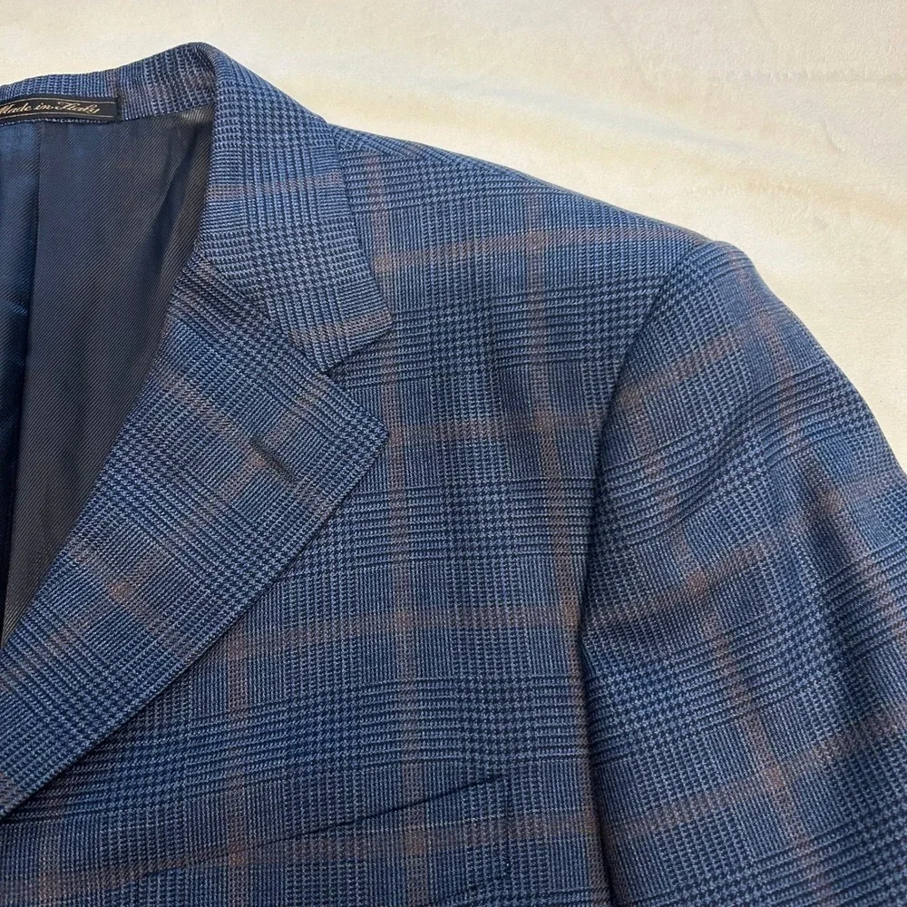 Trussini Boyds Philadelphia Mens 42R Blue Glen Plaid 100% Wool Blazer Italy